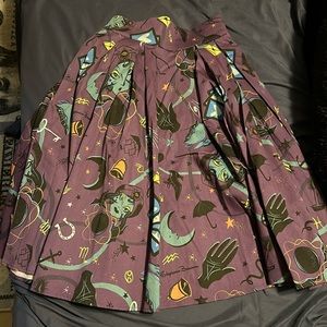 Pinup Couture Purple Witch Motif Full Skirt with Teal and Black Accents